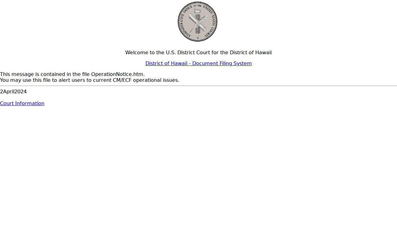 District of Hawaiʻi CM ECF court records access for Kauaʻi County federal cases