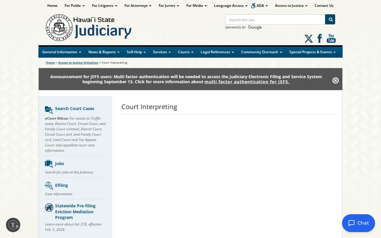 Hawaiʻi Judiciary court interpreter program information