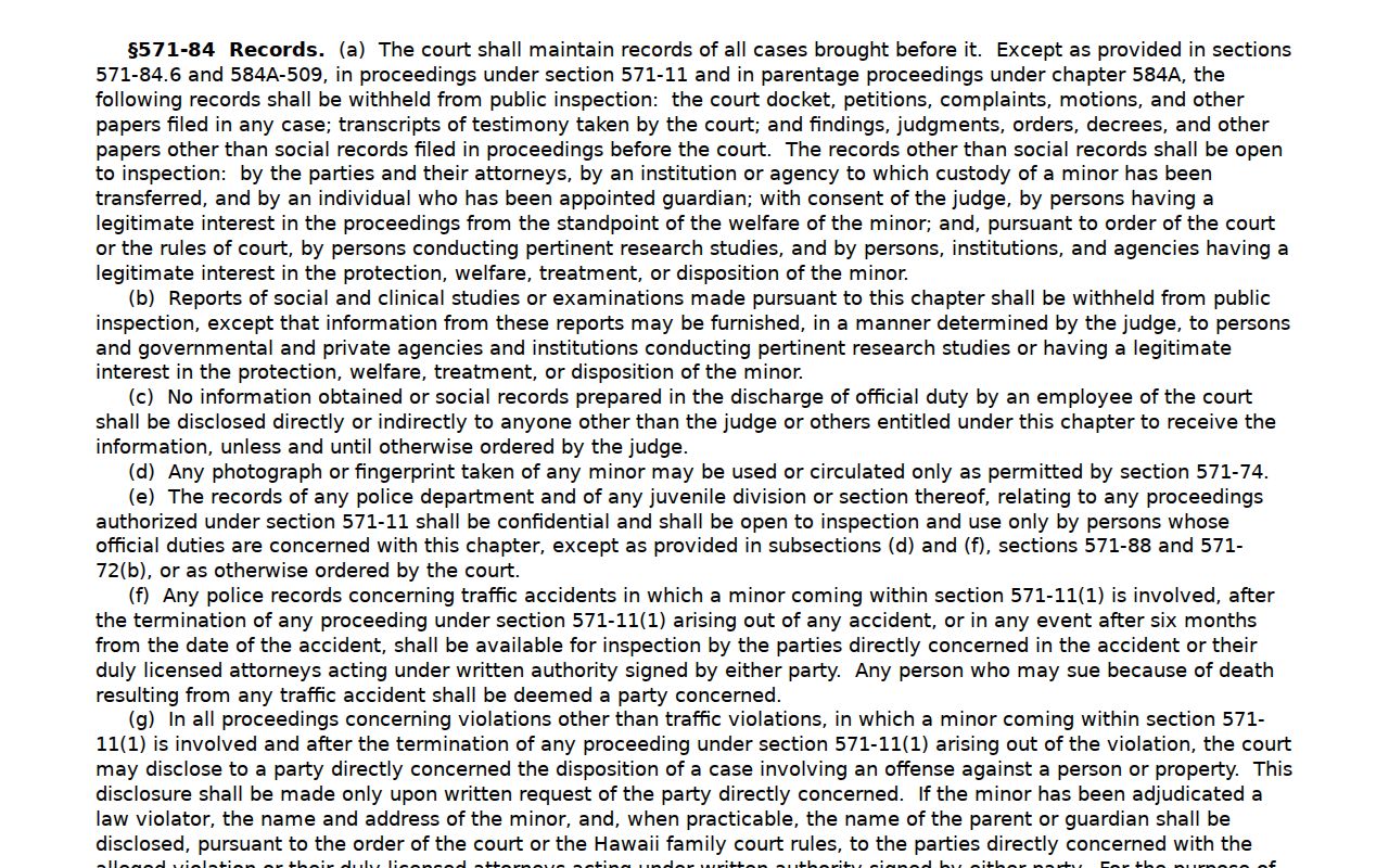 Hawaiʻi statute governing juvenile and family court confidentiality